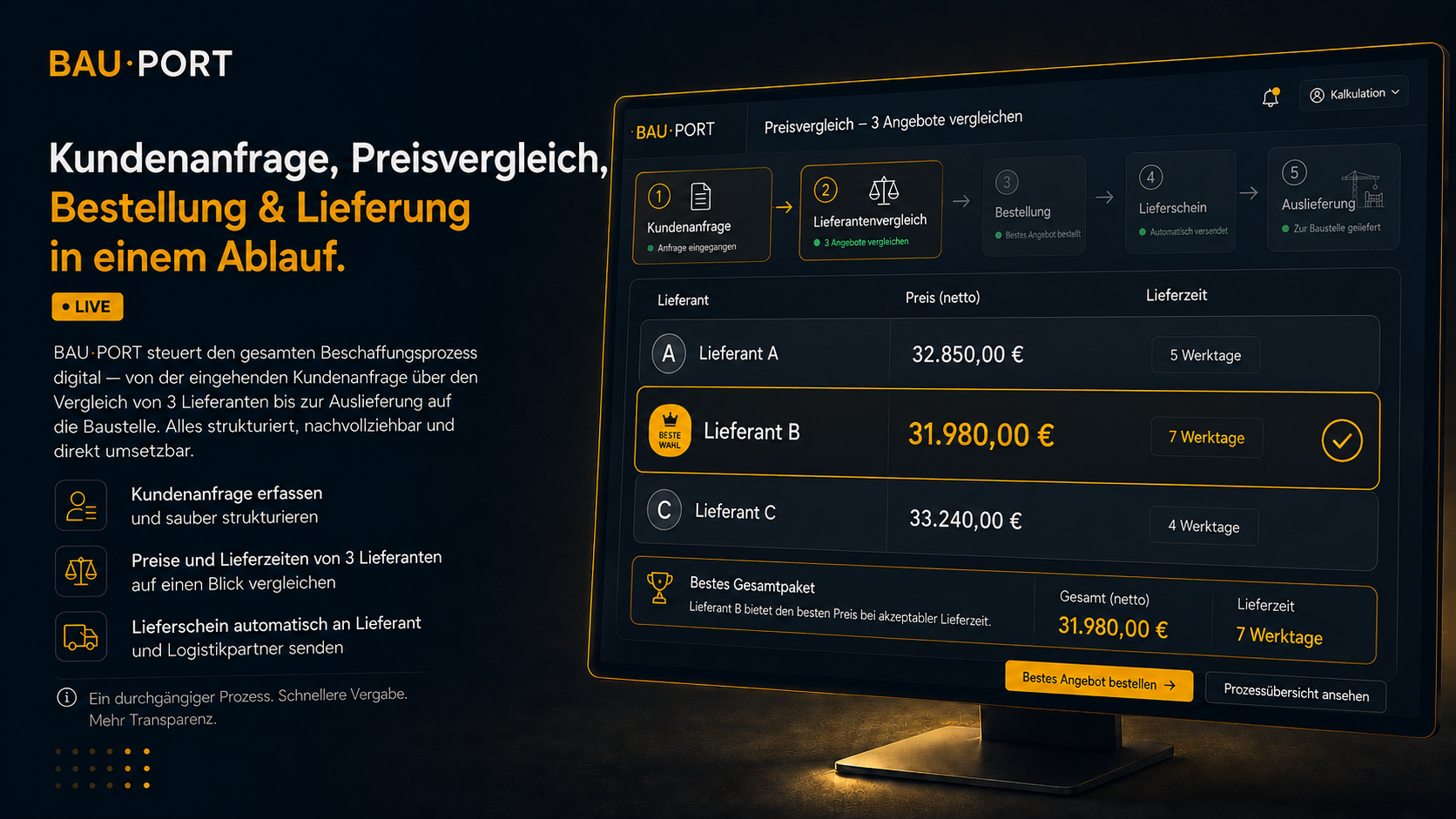 Preisvergleich — drei Angebote in einem Ablauf