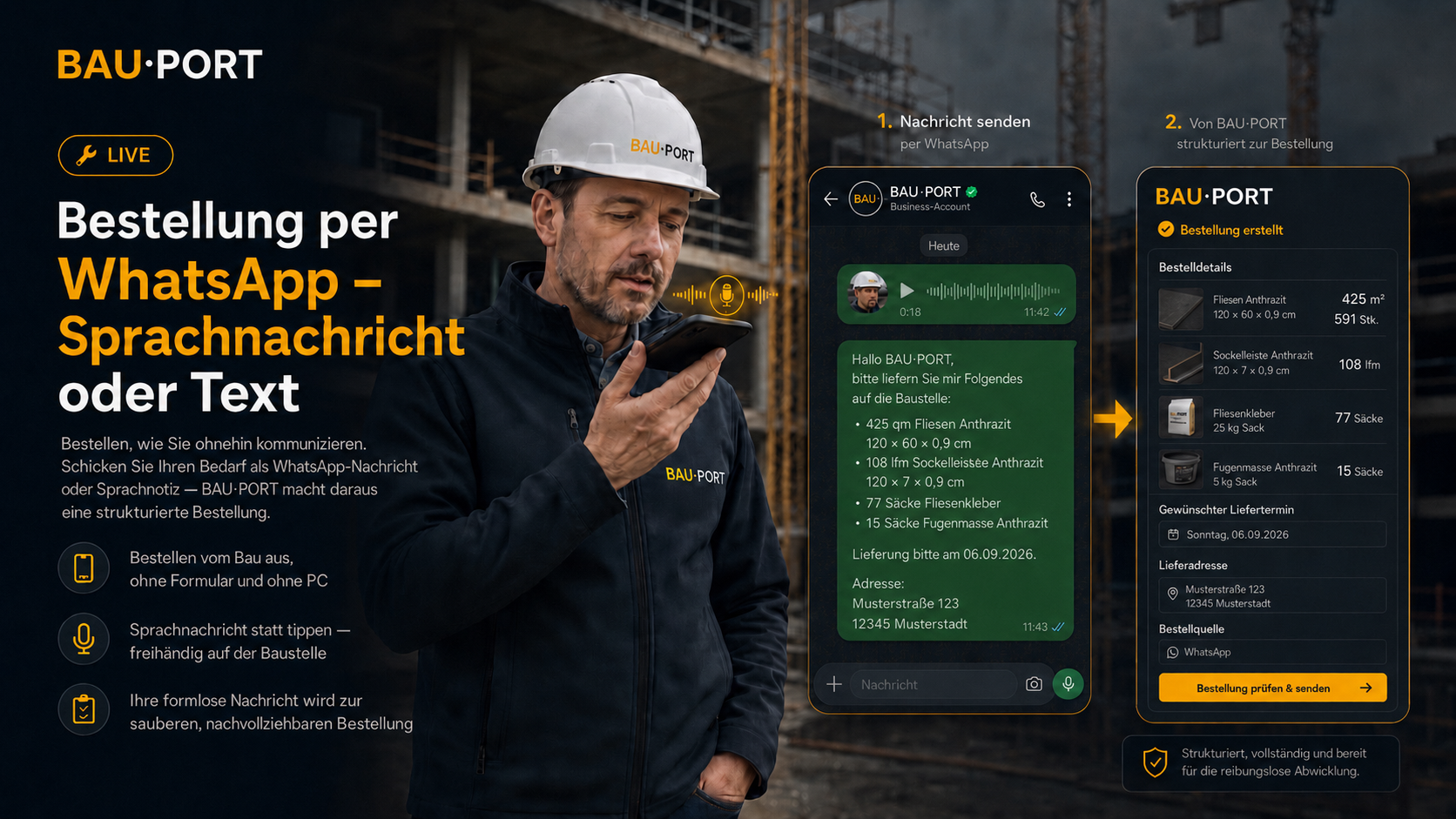 Bestellung per WhatsApp — Sprachnachricht oder Text